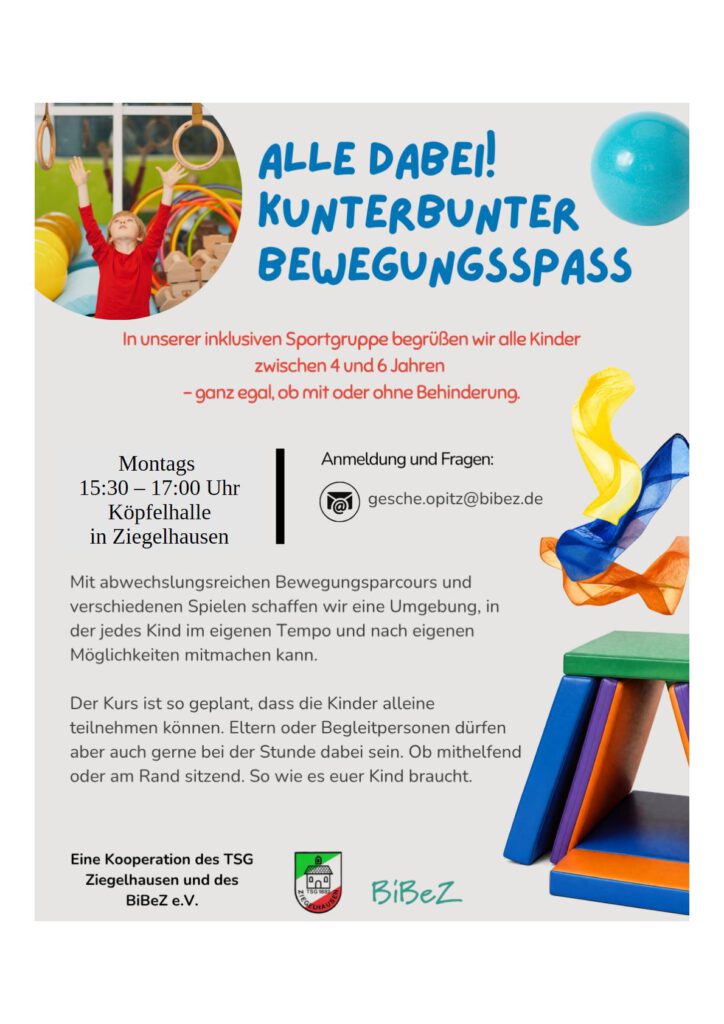 Neu: Inklusives Kinderturnen für 4-6 jährige Kinder
